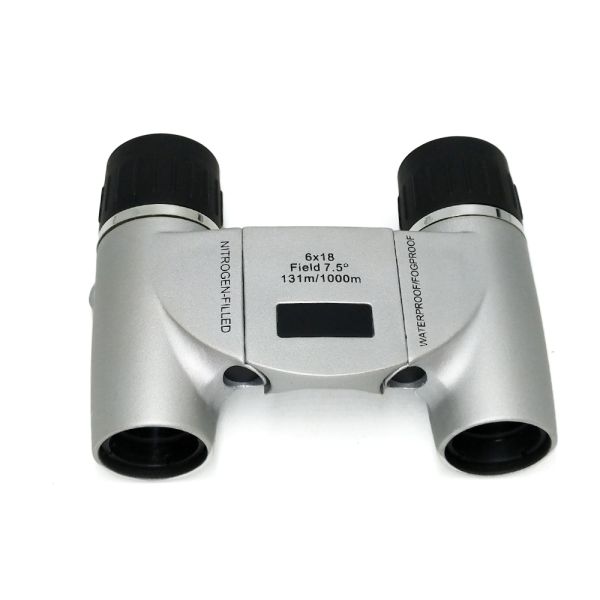 Hollyview Mini Pocket Folding Roof Binoculars Silver Color 7x18 for Kids Adults