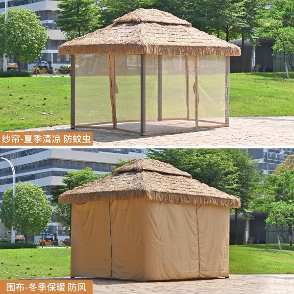 Gazebo Outdoor Courtyard Pavilion Aluminum Alloy Garden Cabana Thatched Roof Hut Sunroom Tea House Rural Yard Homestay Canopy