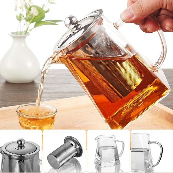 350ml 550ml 750ml 950ml Borosilicate Glass Tea Pot With Stainless Steel Infuser