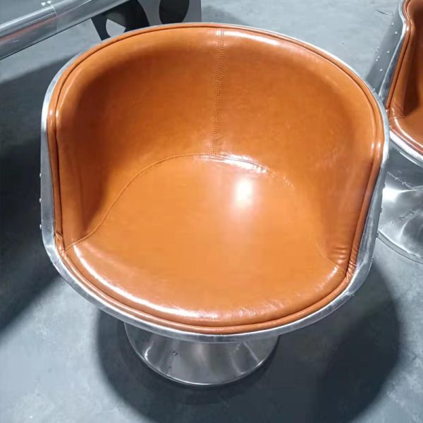 Antique Design Loft Style Tufted PU Leather Spitfire Retro Aluminium Aviator Tea Coffee Cup Shape Chair