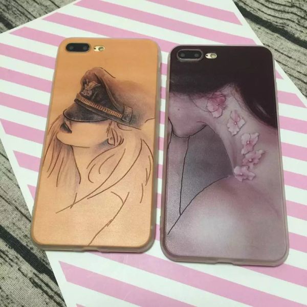 PC+TPU Silk Skin 3D Relief Painting Personality Girl Pattern Cell Phone Case Back Cover For iPhone 7 6s Plus