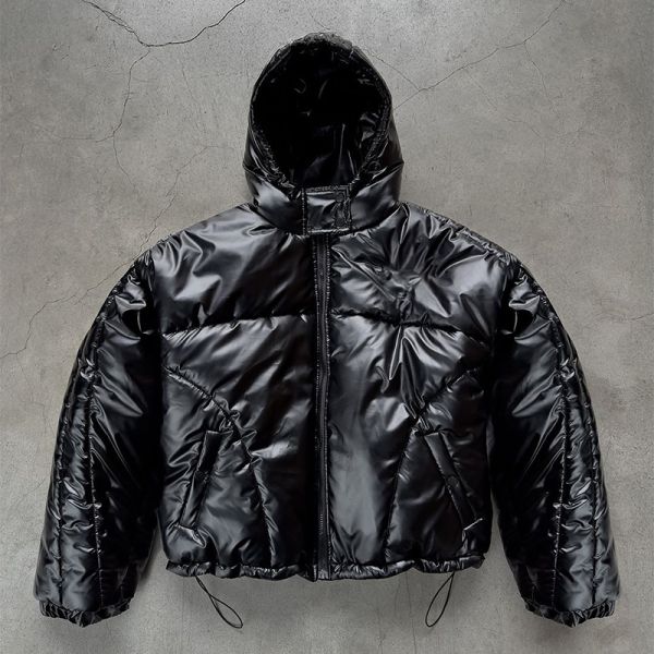 Clothing Manufacturers Custom High Street Cropped Winter Shiny Polyester Padded Jacket Coat Puffer Jacket Men Fleece Stylish