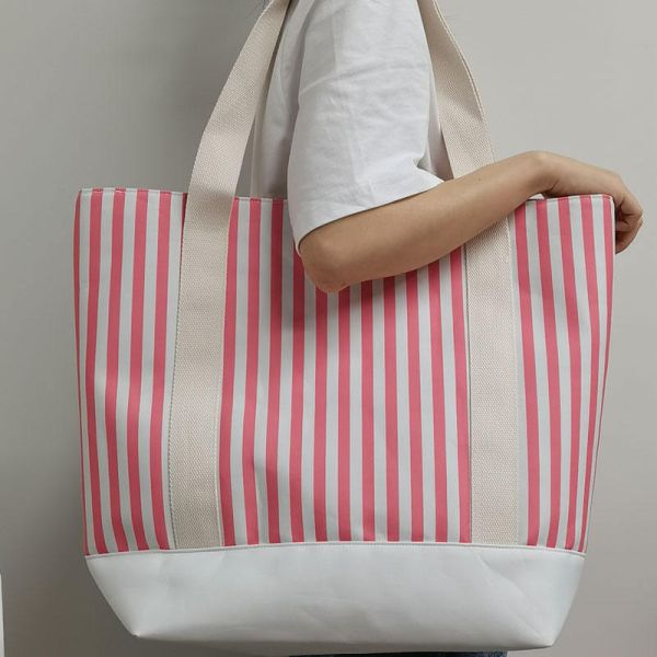 Large Market Shopping Shoulder Bag Striped Tote Bag Canvas Ideal for Business Shopping