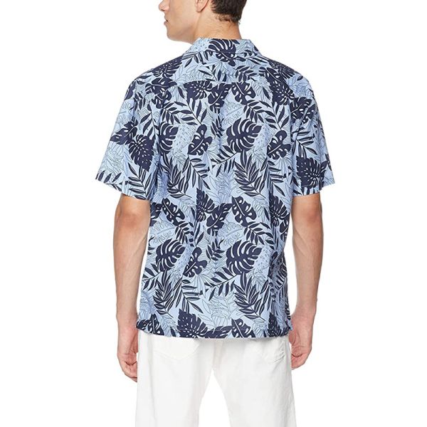 Printed Linen Mens Short Sleeve Tropical Shirts OEM Business Casual Hawaiian Shirt