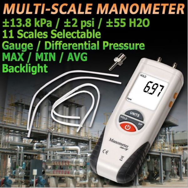 NEW Digital Manometer air pressure meter air pressure Differential Gauge Kit 55H2O to +55H2O Data Hold medidor presion