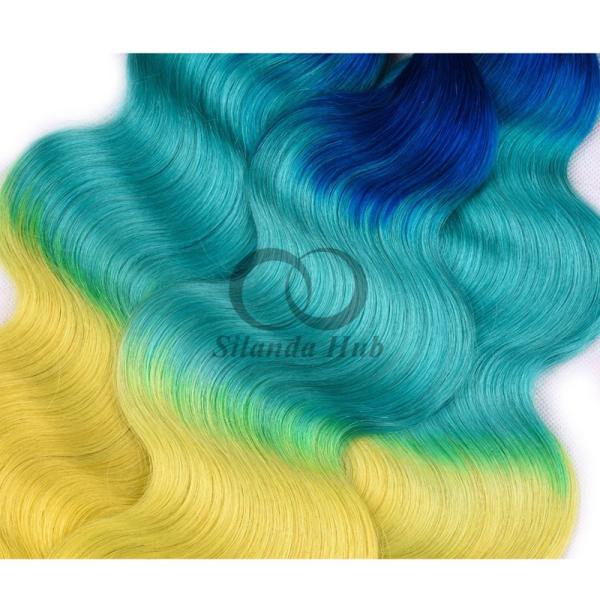 Blue/Light Blue/Yellow Body Wave Remy Human Hair Bundles Sew In Weave Bundles Brazilian Bundle Deals