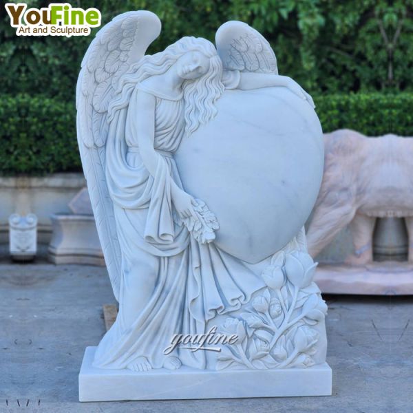 Hand Carved Modern Outdoor Garden Marble Angel Statue Bench Headstone