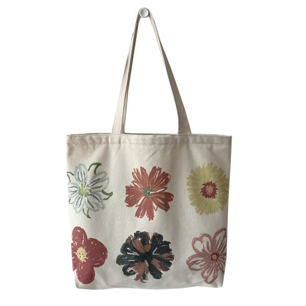 Contemporary Women's Handled Style Customized Canvas Tote Bag with Flower Printing
