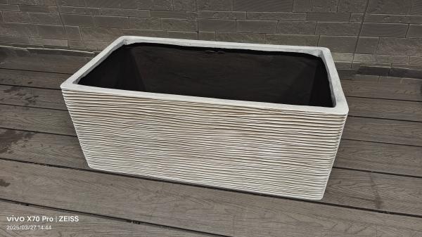 Unique White Flower Pots Horizontal Stacked-ring Rectangular Fiberclay Gardens Landscaping Project