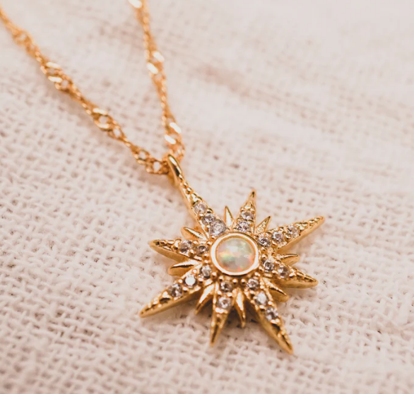 Опальный золотой подвесок Starburst Ожерелье 925 Starburst Ожерелье Серебро
