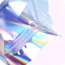 Clear Front Foil Back Iridescent Food Zip Lock Bags Resealable Holographic Stand Up Pouches Smell Proof Mylar Bags