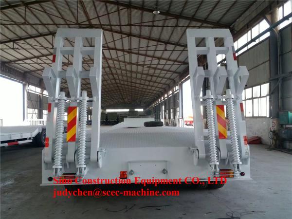 Low Bed Semi Trailer 3 Fuwa Axles Jost Support Leg Loading 50 Ton - 100 Ton
