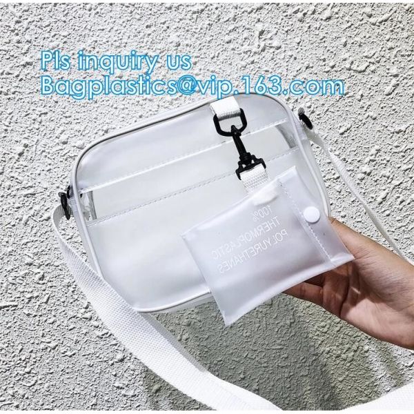 Vintage style clear PVC crossbody shoulder shopping bag, Ladies Handbag Clear Crossbody Shoulder Bag Sets, Reusable wome