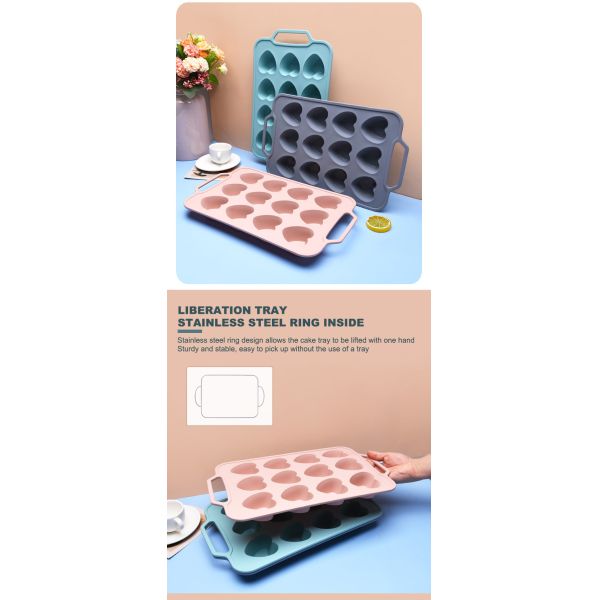 Household Non Stick Heart Shaped Silicone Muffin Moulds