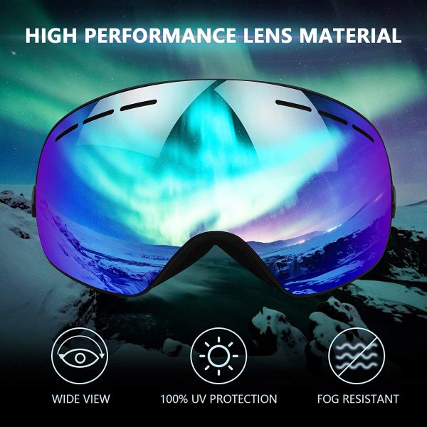 Men Women Snowmobile Black Elastic Anti Fog Ski Goggles Adjustable