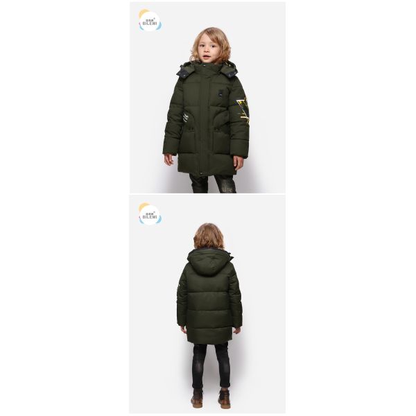 Bilemi Kids Thick Hooded Olive Solid Teenage Winter Jacket Winter Boys Down Coat