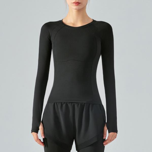 Polyester Summer Ladies Yoga Tops Long Sleeved T Shirt Four Way Stretch