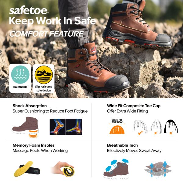 CE S3 Heavy Duty Safety Shoes Work Boots Waterproof Leather Work Boots Composite Plastic Toe