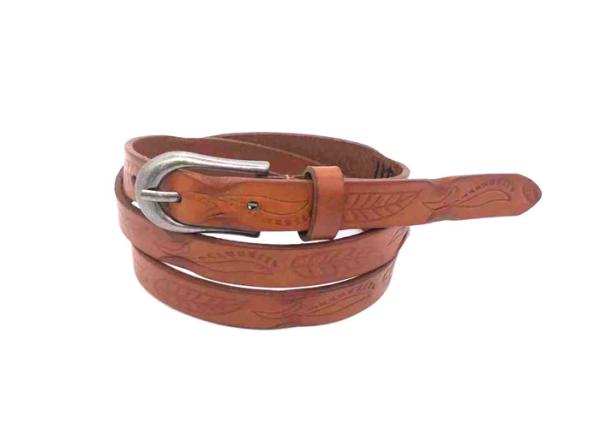 Female  3/4 ( 18 mm ) Full Grain Leather Belt Vintage Embossed Skinny