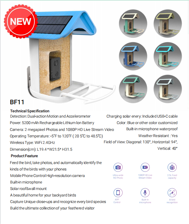 Умная кормушка для птиц с камерой Приложение Wi-Fi Установка AI Распознавание видов птиц