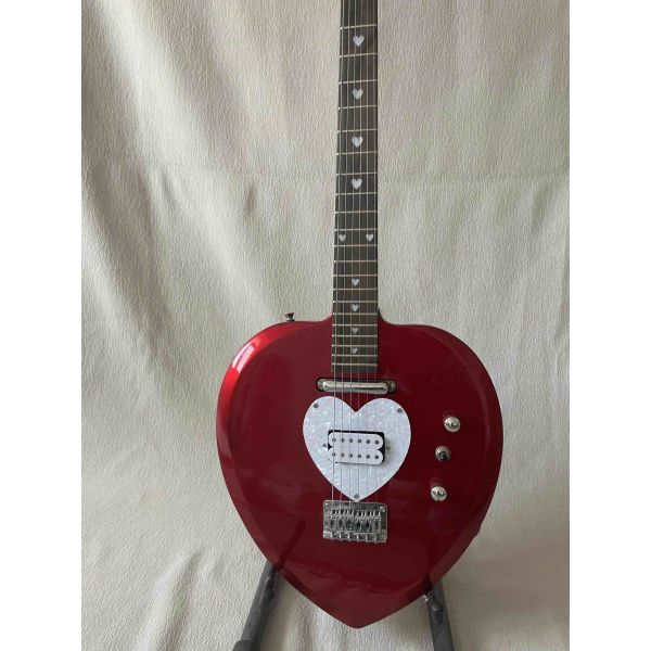 Custom Heart Shaped Electric Guitar in Black Short Scale Mahogany Body Humbucker Pickups Professional Guitar