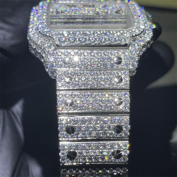 Busto luxuoso de Moissanite abaixo do relógio em volta do corte brilhante Moissanite Cartier Santos