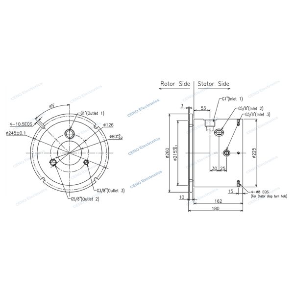 Pneumatic Hydraulic Rotary Union With 20 Bar 3 Channels Water Slip Ring