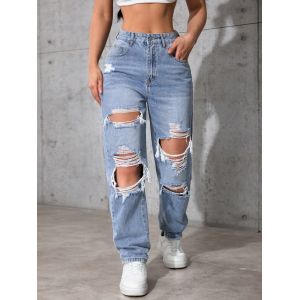 Light medium blue ripped denim pants
