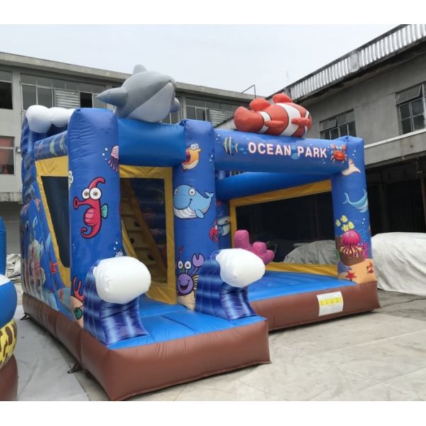 0.55mm PVC Inflatable Bouncer Ocean Themed Jumping Castle With Slide 7mLX5mWX4mH