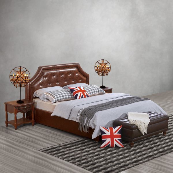 Good quality PU/ Imported Cow ISO9001 Leather Upholstered King Bed Frame Leisure Furniture for Hotel house Bedroom Suite