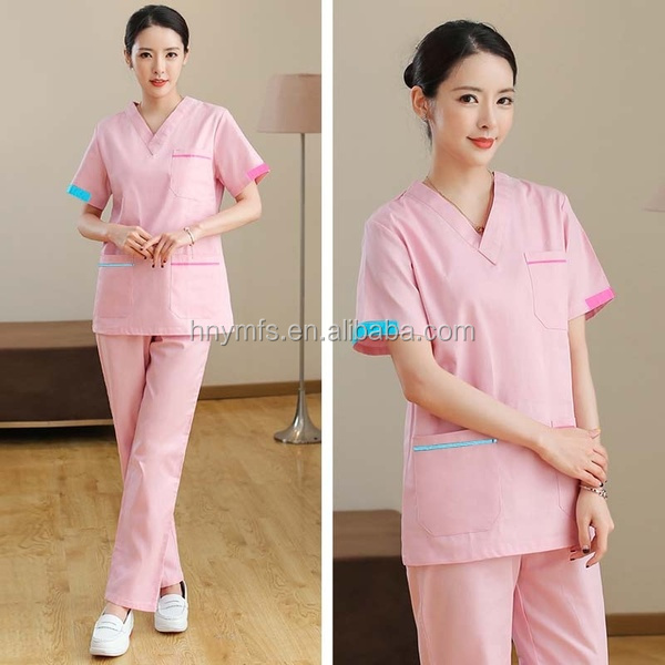 Woven Fabric  Hospital Scrub Suit Custom Logo 3 Pockets