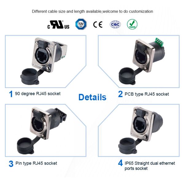 8 Pin RJ45 Waterproof Connector , IP65 Ethernet Connector Use With Powercon