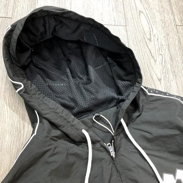 Custom Windbreaker Hoodie Jacket In Nylon Fabric With Screen Print Logo And Reflective Rhinestone Patches