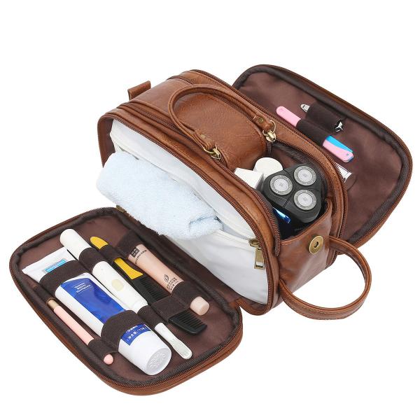 Bathroom Men PU Leather Toiletry Wash Bag Travel Shaving Dopp Kit Water Resistant