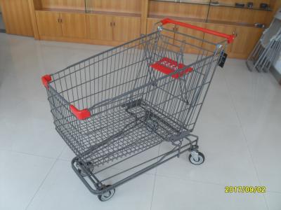 210L Asian Type Wire Shopping Trolley Wiht 4 Swivel 5 Inch Casters And Grey Powder Coating