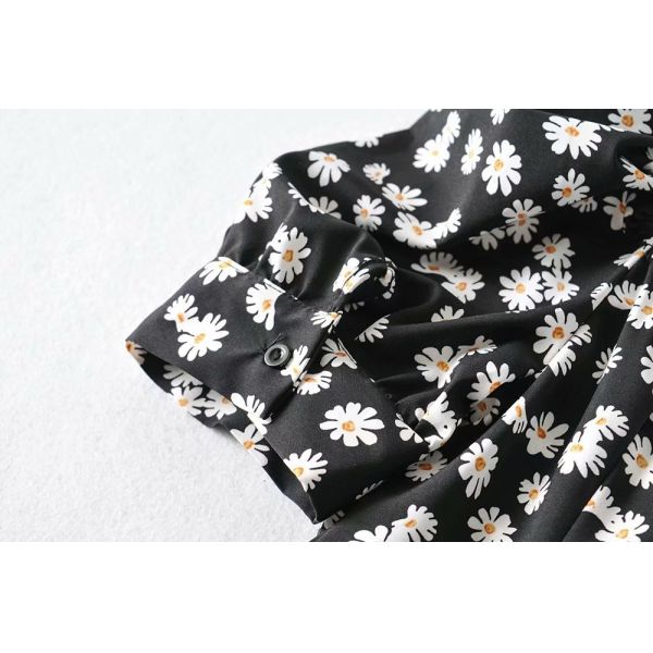 Sweet Black And White Daisy Flower Ladies Vacation Dresses