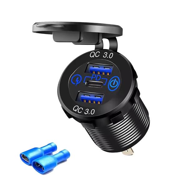 72W 12 Volt 2 Pin Waterproof Plug And Socket USB Car Charger Adapter