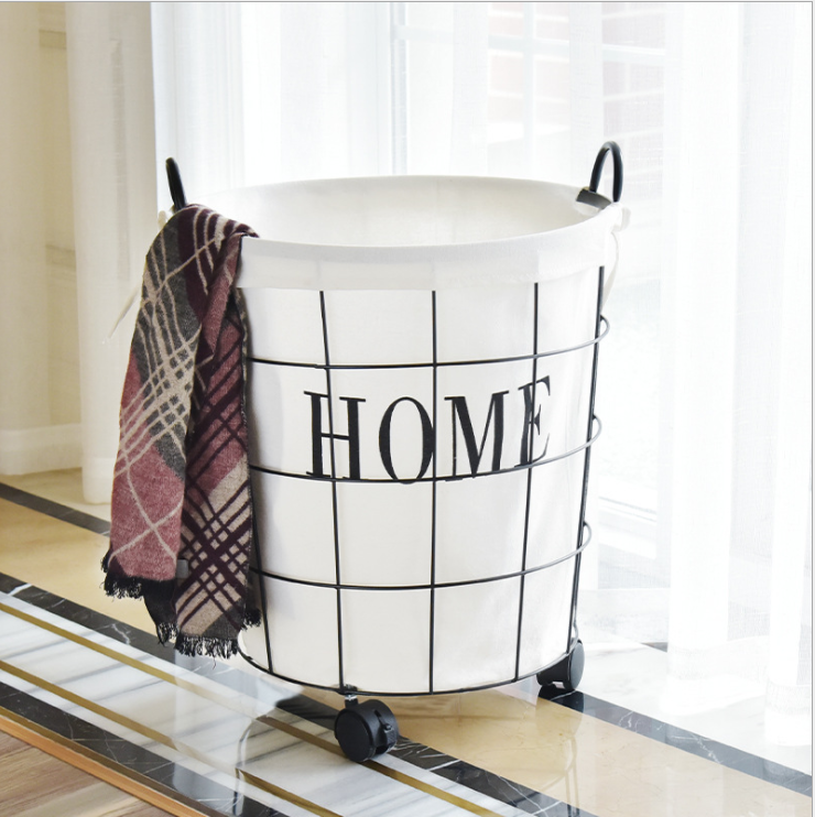 Iron Round Household Laundry Basket North Europe Dirty Clothes Basket Toy Litter Basket