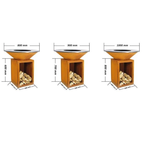 Wood Burning Metal Outdoor BBQ Table Corten Steel Fire Pit Barbecue Grill