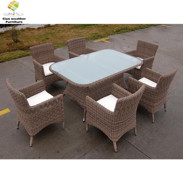 Modern PE Rattan Garden Patio Dining Table and Chair Set for 6 People Aluminum Frame Adds Elegance
