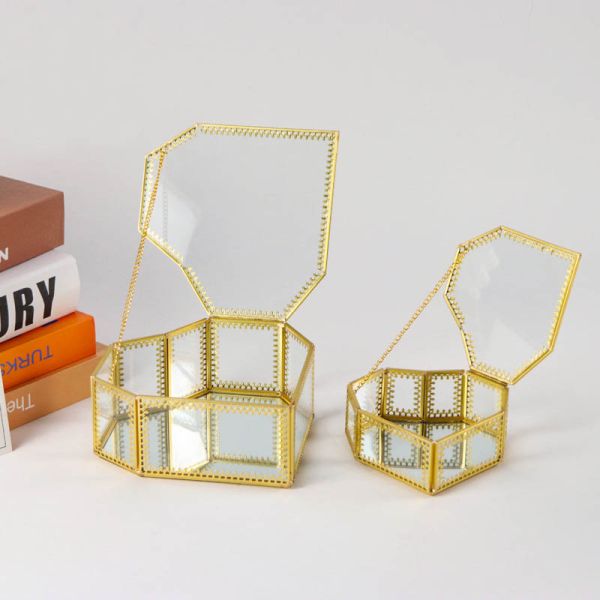 Glass Greenhouse heart shape Lace jewelry accessories gift package box cover circle boxes glass display box