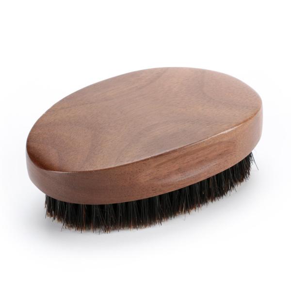 Pincel de barba de madeira de nozes oval personalizar logotipo da marca de barba de limpeza de escova