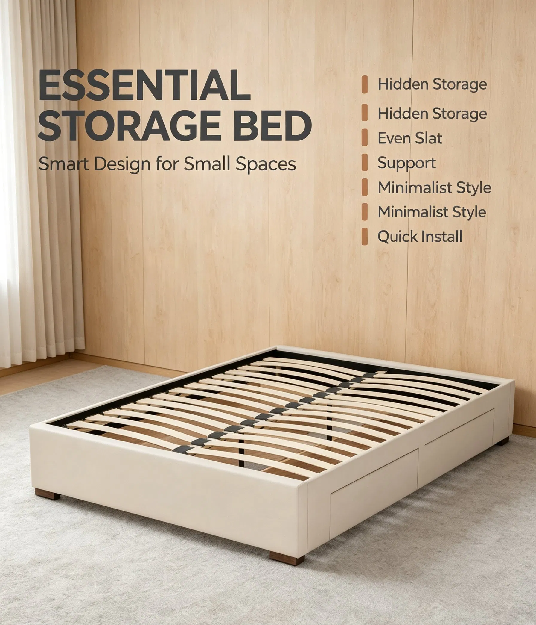 Modern and Contemporary Fabric Upholstered 4-Drawer Platform Storage Bed Frame