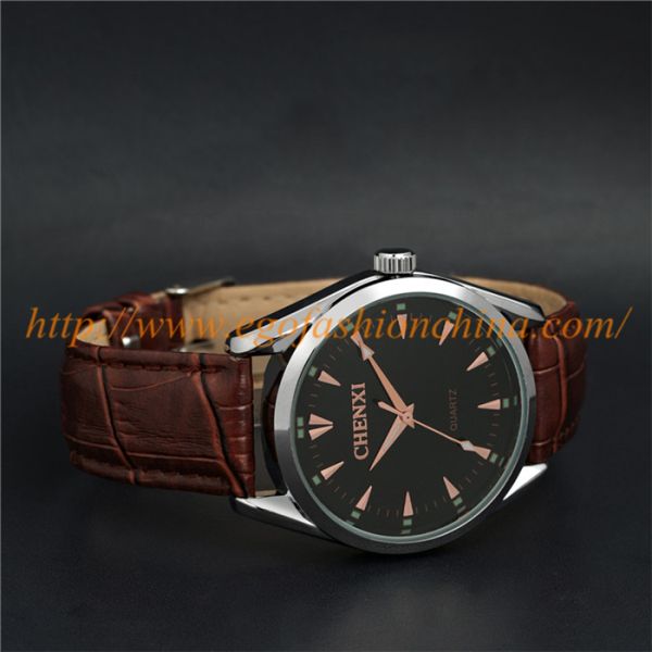 E Go Fashion 006A Stainless Steel Quartz Watch Genuine Leather Strap Watches Unisex Man