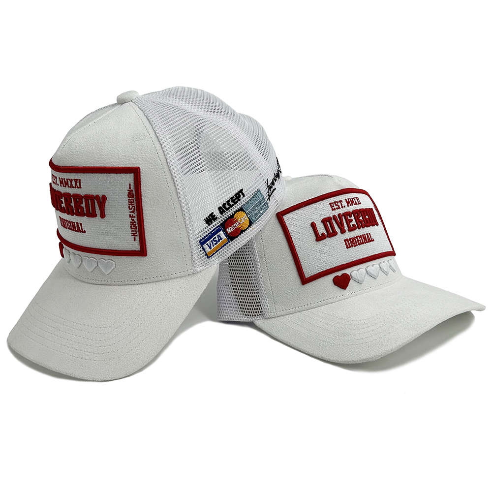 Fashion Classic Mesh Suede 5 Panel Trucker Cap 3D Embroidery Patch Snap Back Unisex