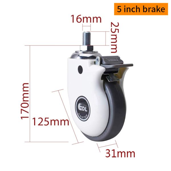 Ruedas de rodamiento médico de 5 pulgadas con banda de rodadura TPE, carga de 110 kg