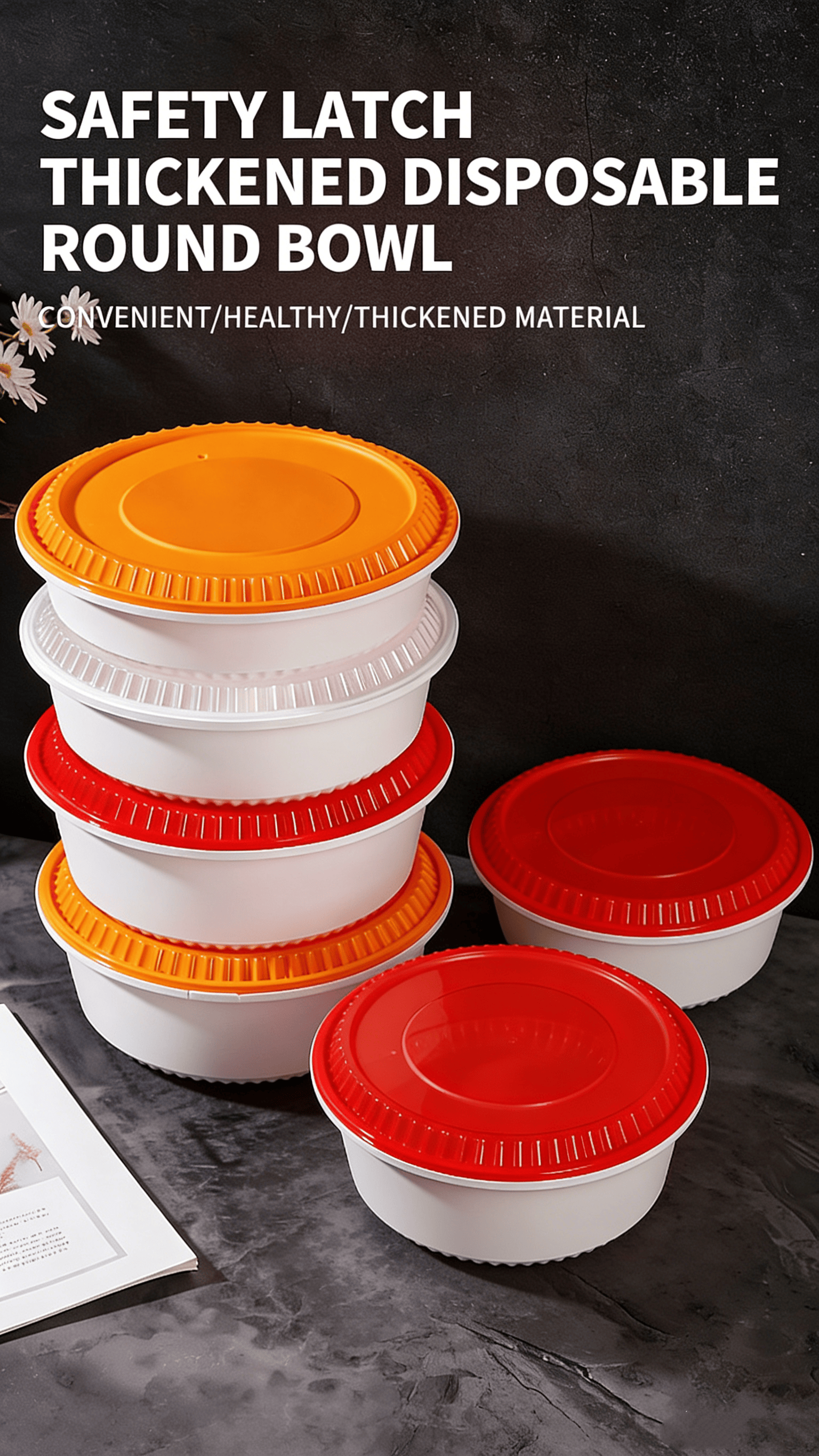 large round plastic takeaway bowl with lid disposable food bowl soup and salad container food storage bowl