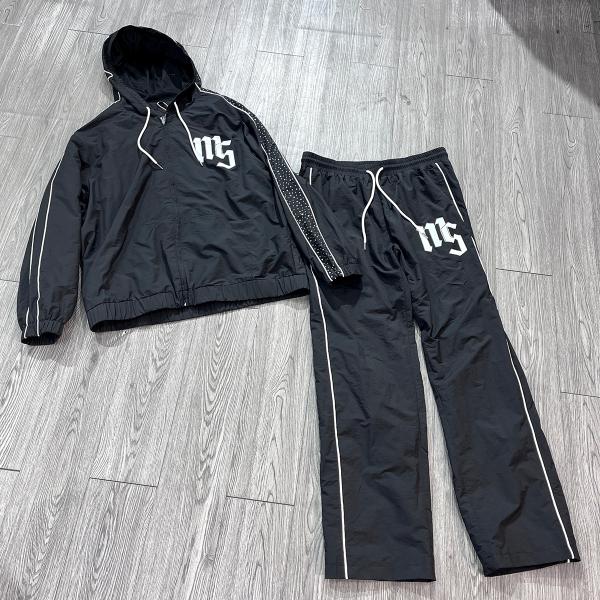 Custom Windbreaker Hoodie Jacket In Nylon Fabric With Screen Print Logo And Reflective Rhinestone Patches