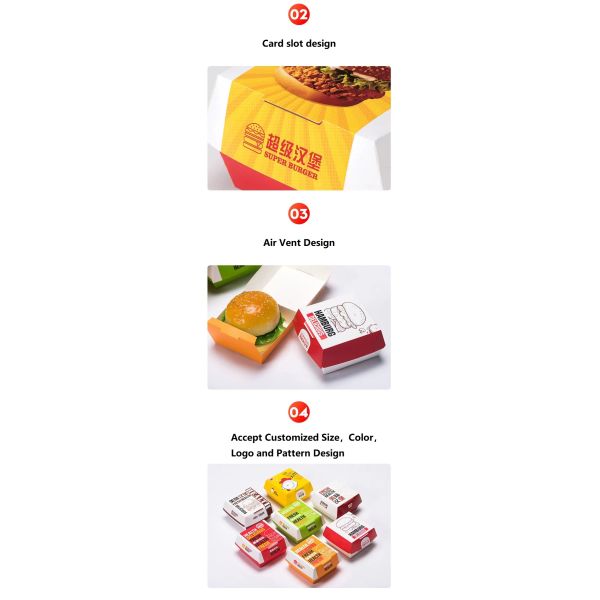 Alimentos personalizados para la restauración de fritas francesas Contenedores para servir alimentos Papel de cartón Kraft corrugado