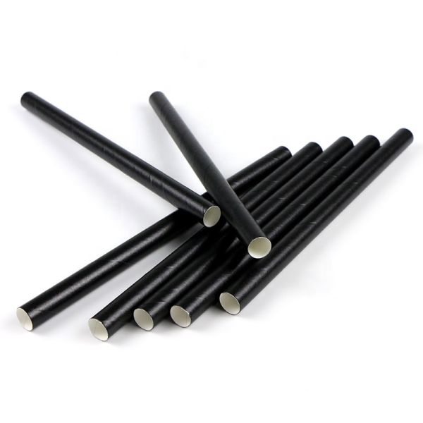 250pcs Biodegradable Customized Logo Black Paper Straws 197mm for Eco Friendly Products
